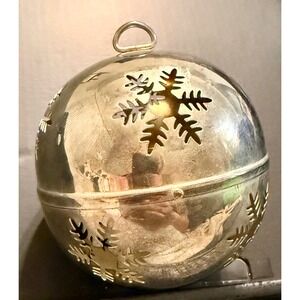 Snowflake Ball Ornament Silver Good Hinged Metal Cutout